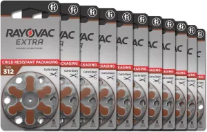 60 x Size 312 Rayovac Extra Advanced Hearing Aid Batteries