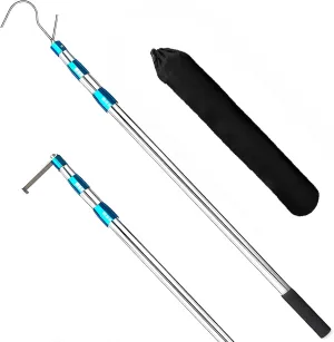 6.5Ft Truck Bed Cargo, Heavy Duty Pickup Cargo Grabber Reach Retriever Tool with Storage Bag, Telescoping Truck Bed Grabber Pole with 2-Style Hooks, Blue