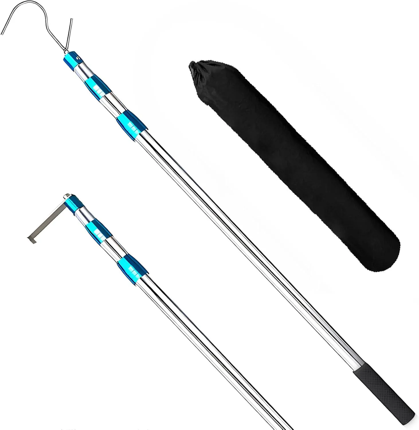 6.5Ft Truck Bed Cargo, Heavy Duty Pickup Cargo Grabber Reach Retriever Tool with Storage Bag, Telescoping Truck Bed Grabber Pole with 2-Style Hooks, Blue