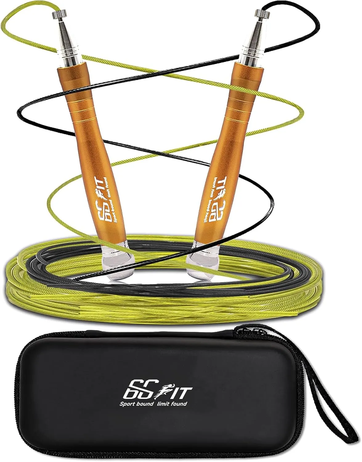 66FIT High Speed Jump Rope,Threadless Self-locking Design, Weighted Jump Rope, 360 Degree Rotatable, Non-slip Textured Handle, Two Interchangeable Ropes for Fitness Training & Home Workout
