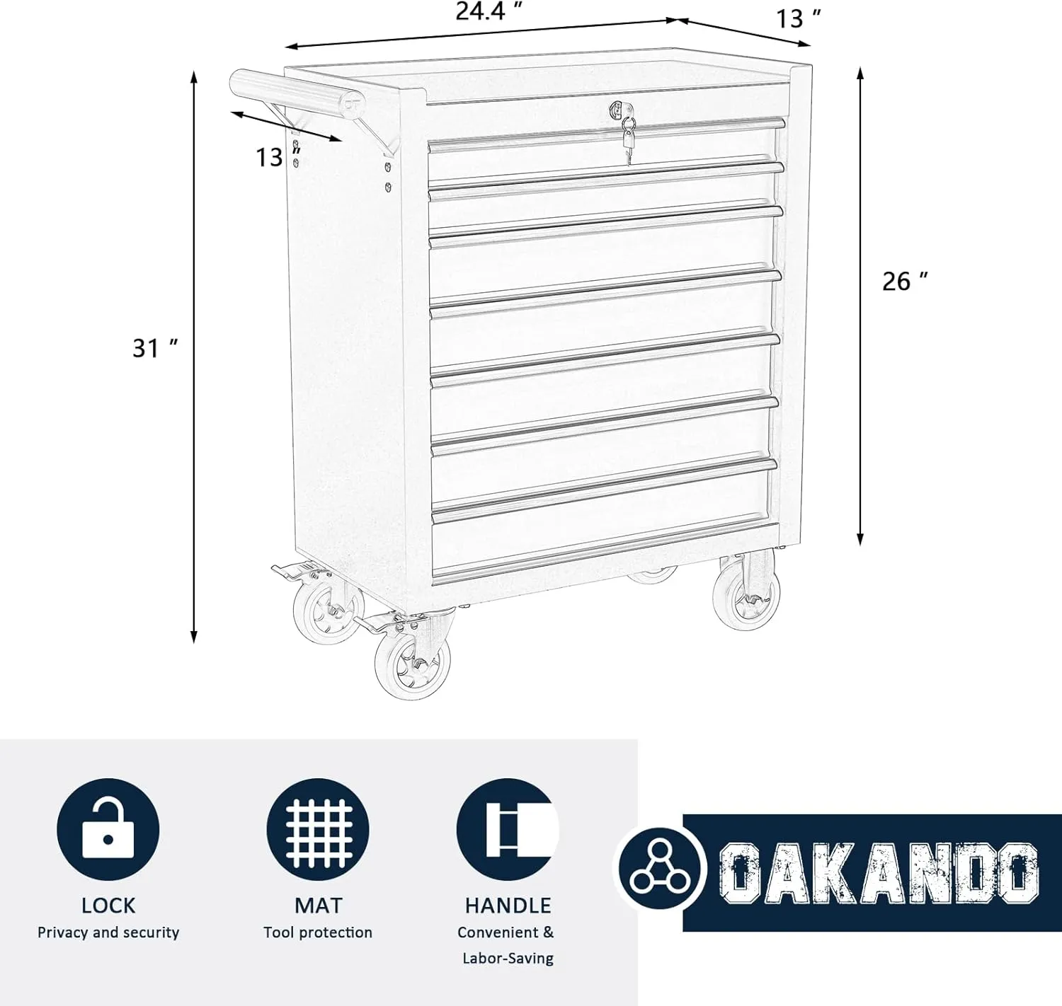 7-Drawer Meatl Rolling Tool Chest with Wheels,Tool Storage Cabinet with Locking System，Toolbox with Wheels for Garage, Warehouse, Workshop, Repair Shop (Blue, 7-Drawer)