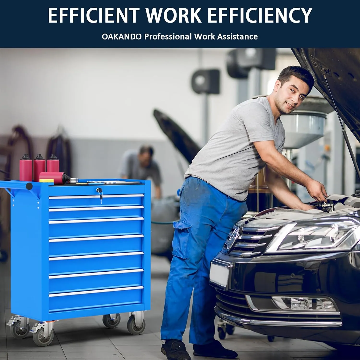 7-Drawer Meatl Rolling Tool Chest with Wheels,Tool Storage Cabinet with Locking System，Toolbox with Wheels for Garage, Warehouse, Workshop, Repair Shop (Blue, 7-Drawer)