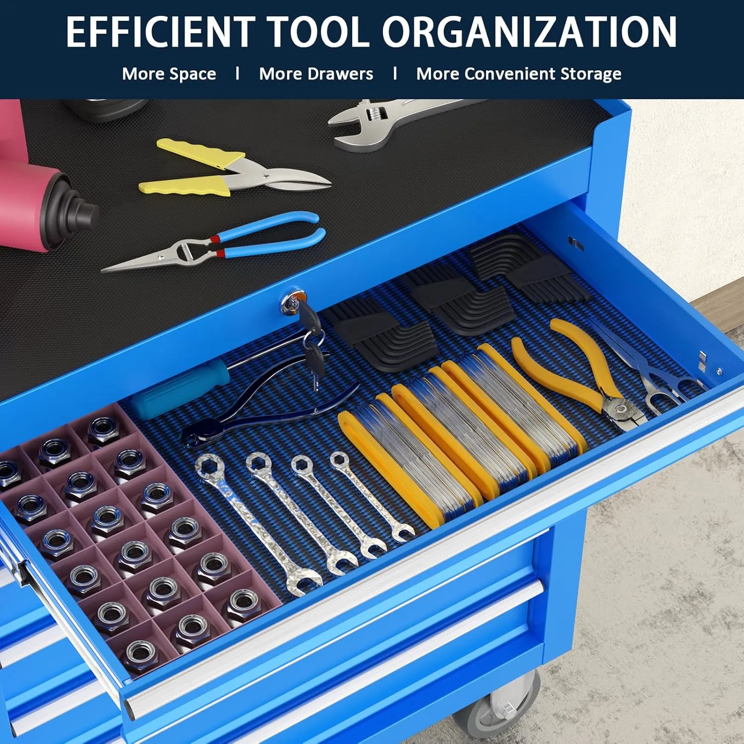 7-Drawer Meatl Rolling Tool Chest with Wheels,Tool Storage Cabinet with Locking System，Toolbox with Wheels for Garage, Warehouse, Workshop, Repair Shop (Blue, 7-Drawer)