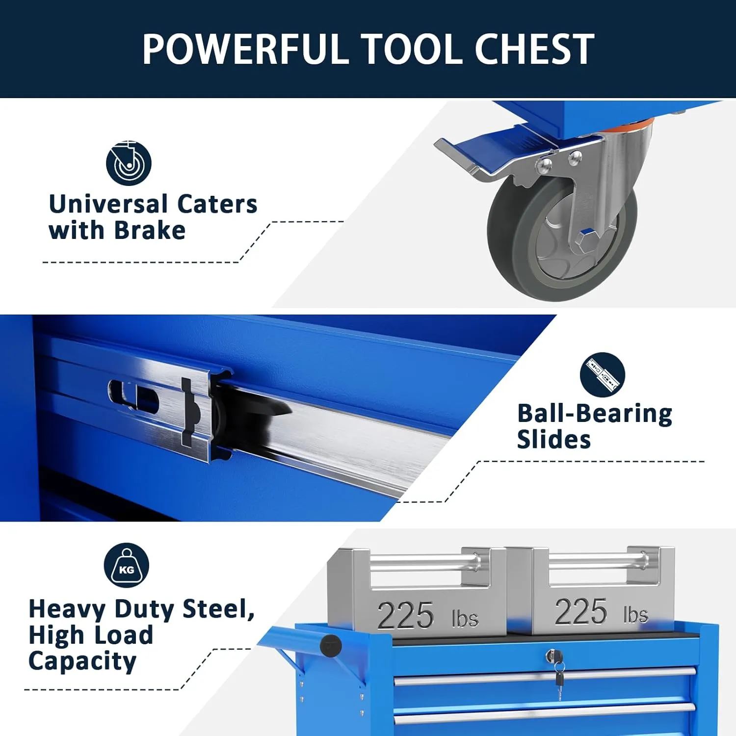 7-Drawer Meatl Rolling Tool Chest with Wheels,Tool Storage Cabinet with Locking System，Toolbox with Wheels for Garage, Warehouse, Workshop, Repair Shop (Blue, 7-Drawer)