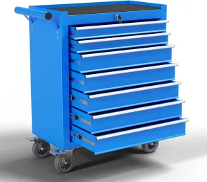 7-Drawer Meatl Rolling Tool Chest with Wheels,Tool Storage Cabinet with Locking System，Toolbox with Wheels for Garage, Warehouse, Workshop, Repair Shop (Blue, 7-Drawer)