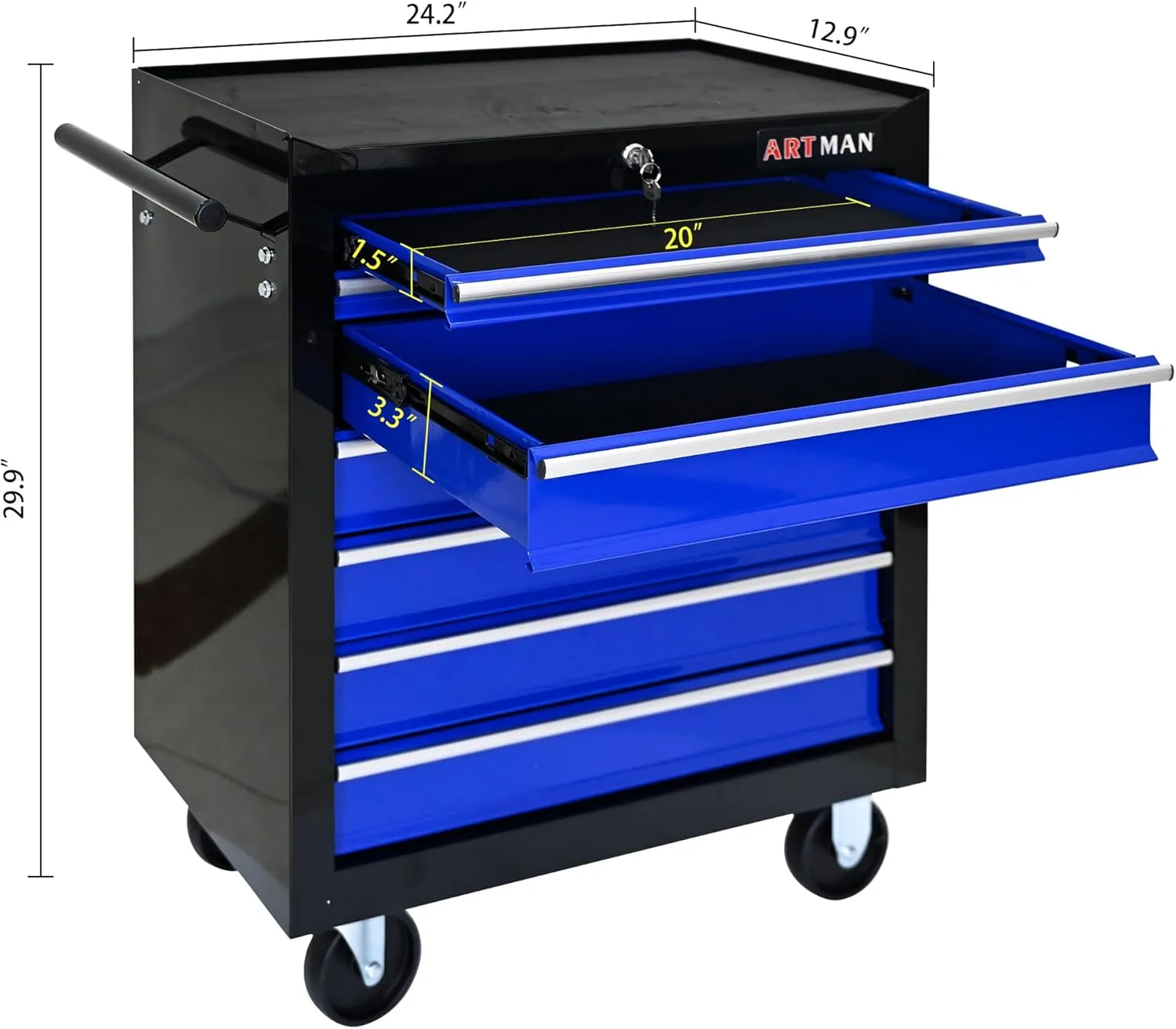 7 Drawers Tool Cart on Wheels,Multifunctional Rolling Tool Chest Tool Storage,Drawers Rolling Tool Trolley Organizer Tool Case for Garage, Warehouse, Workshop, Repair Shop (Black Blue)