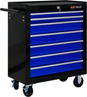 7 Drawers Tool Cart on Wheels,Multifunctional Rolling Tool Chest Tool Storage,Drawers Rolling Tool Trolley Organizer Tool Case for Garage, Warehouse, Workshop, Repair Shop (Black Blue)