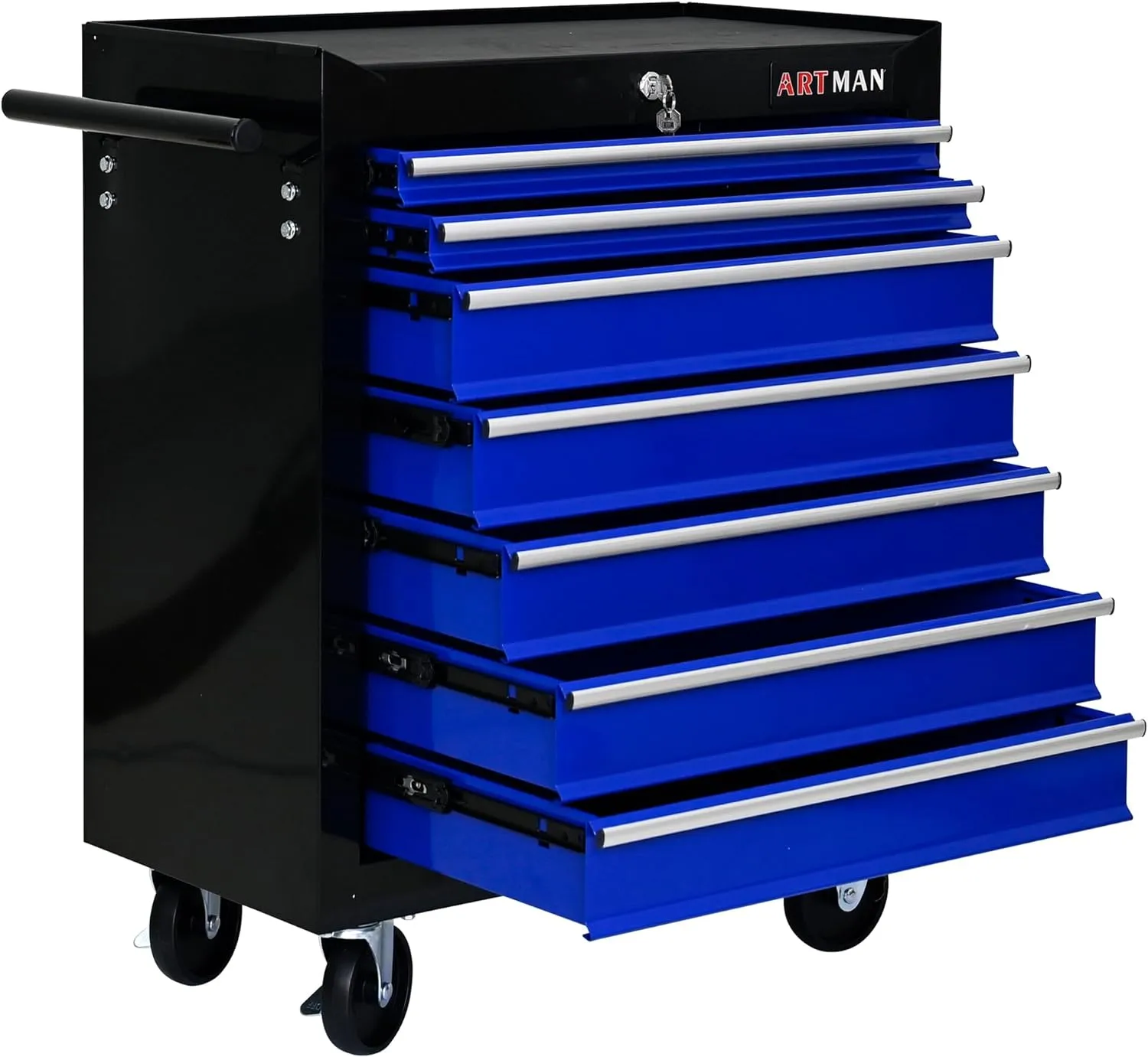 7 Drawers Tool Cart on Wheels,Multifunctional Rolling Tool Chest Tool Storage,Drawers Rolling Tool Trolley Organizer Tool Case for Garage, Warehouse, Workshop, Repair Shop (Black Blue)