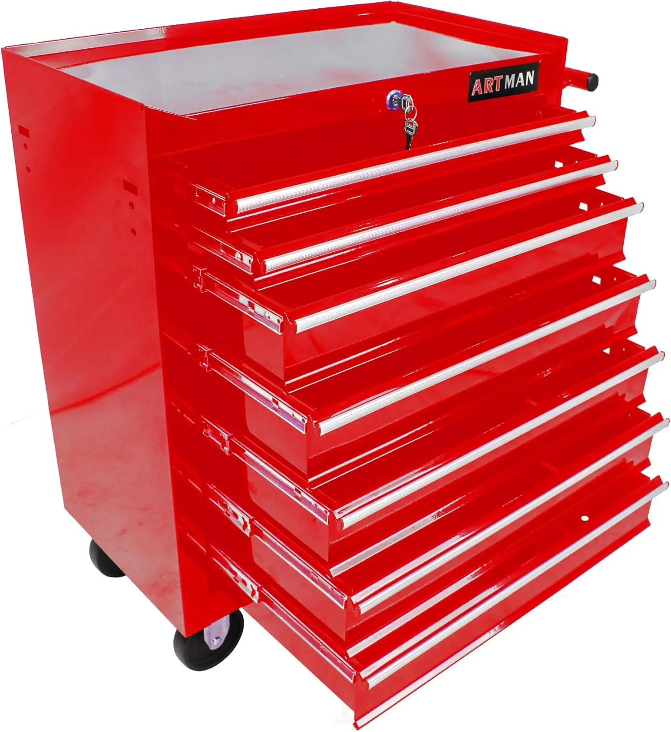 7 Drawers Tool Cart on Wheels,Multifunctional Rolling Tool Chest Tool Storage,Drawers Rolling Tool Trolley Organizer Tool Case for Garage,Warehouse,Workshop,Repair Shop (7 Drawers-29.9"H-Red)