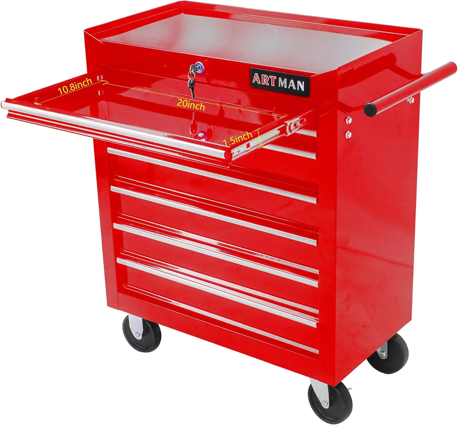 7 Drawers Tool Cart on Wheels,Multifunctional Rolling Tool Chest Tool Storage,Drawers Rolling Tool Trolley Organizer Tool Case for Garage,Warehouse,Workshop,Repair Shop (7 Drawers-29.9"H-Red)