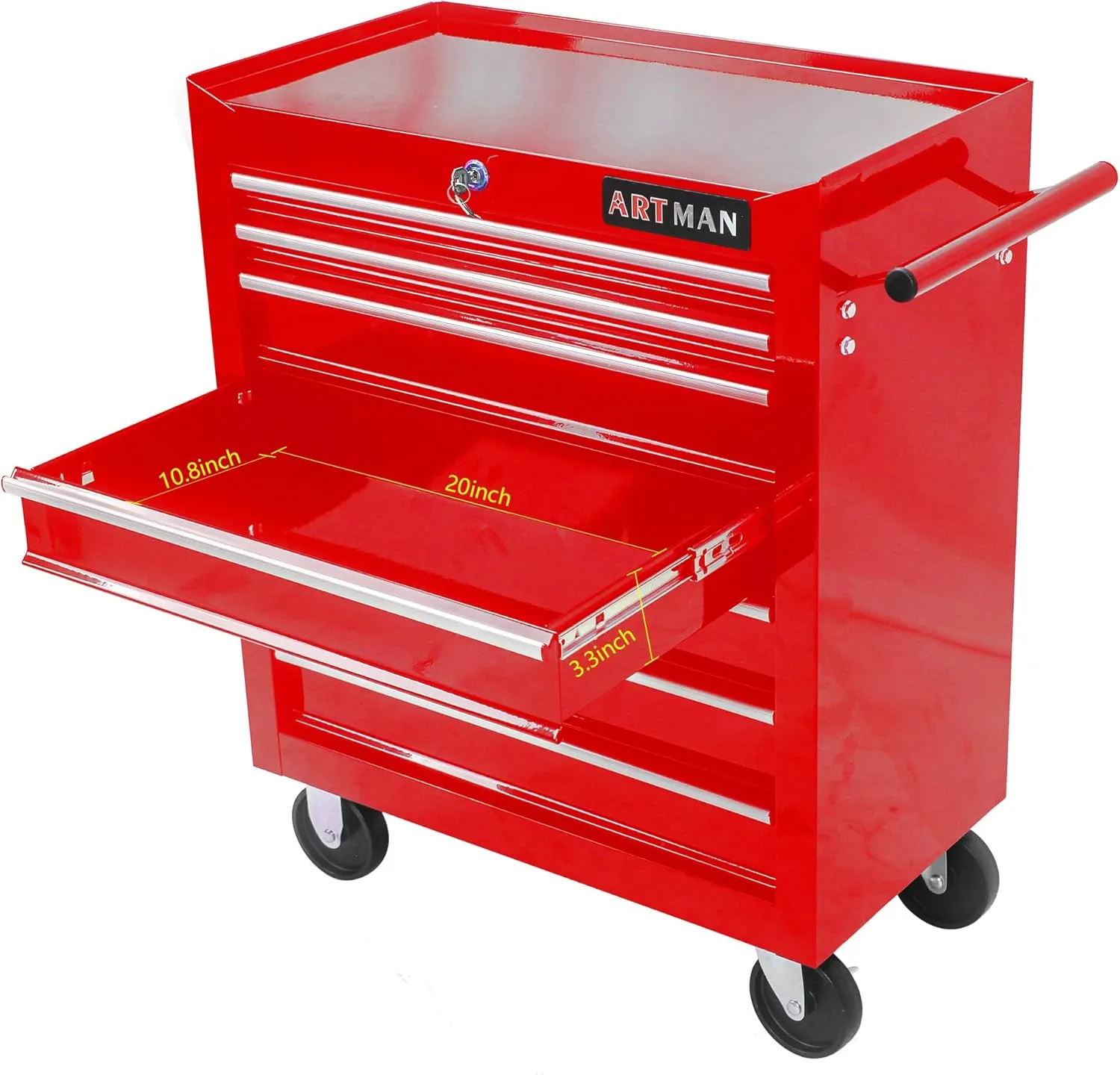 7 Drawers Tool Cart on Wheels,Multifunctional Rolling Tool Chest Tool Storage,Drawers Rolling Tool Trolley Organizer Tool Case for Garage,Warehouse,Workshop,Repair Shop (7 Drawers-29.9"H-Red)