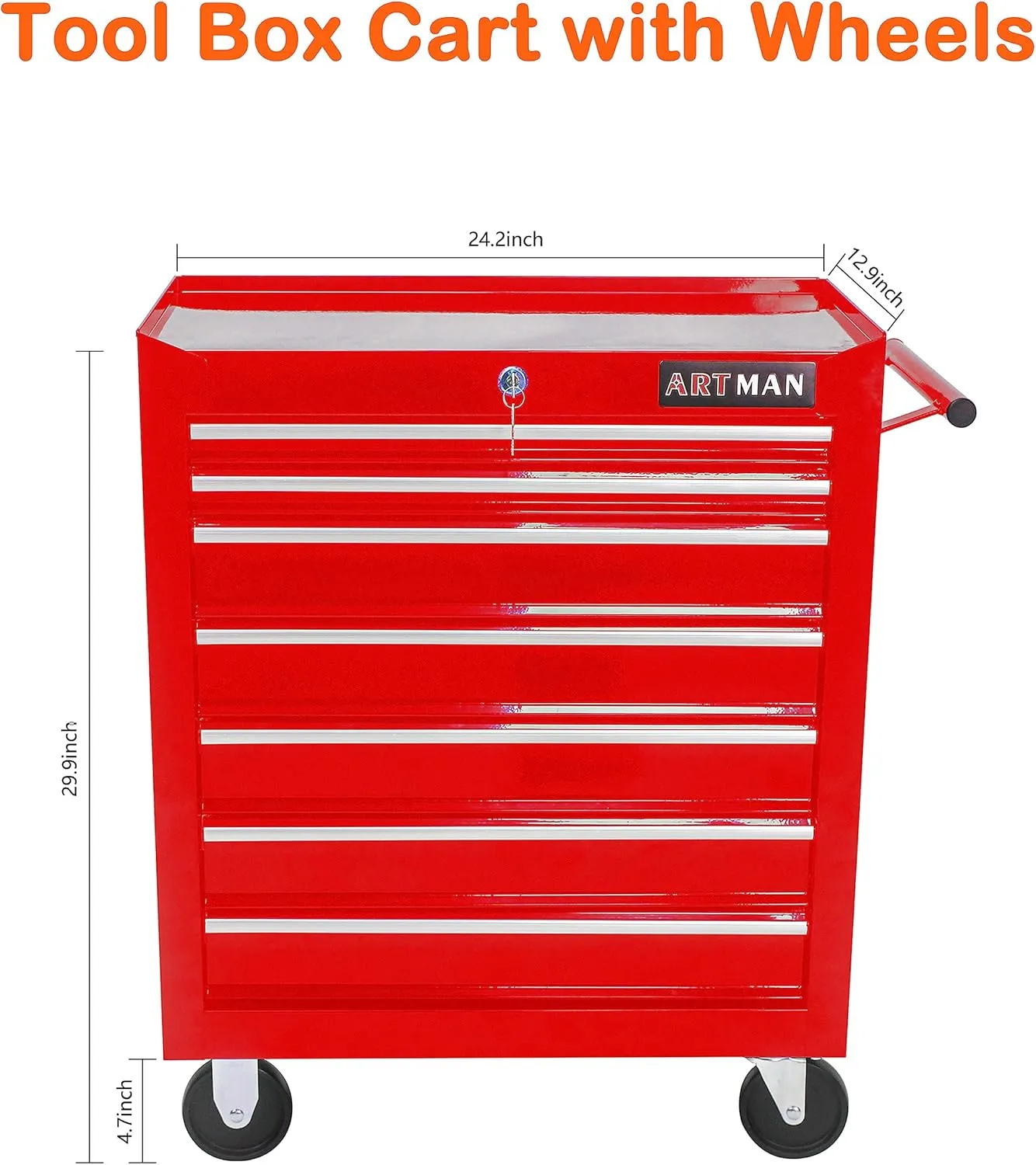 7 Drawers Tool Cart on Wheels,Multifunctional Rolling Tool Chest Tool Storage,Drawers Rolling Tool Trolley Organizer Tool Case for Garage,Warehouse,Workshop,Repair Shop (7 Drawers-29.9"H-Red)