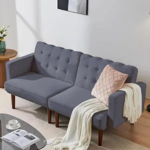 71" Small Futon Sofa Bed, Fabric Sleeper, Mid Century Modern Futon Couch, Sofa Bed Couch with Adjustable Backrest, Versatile Loveseat for Living Room,Dorm, Velvet Gray