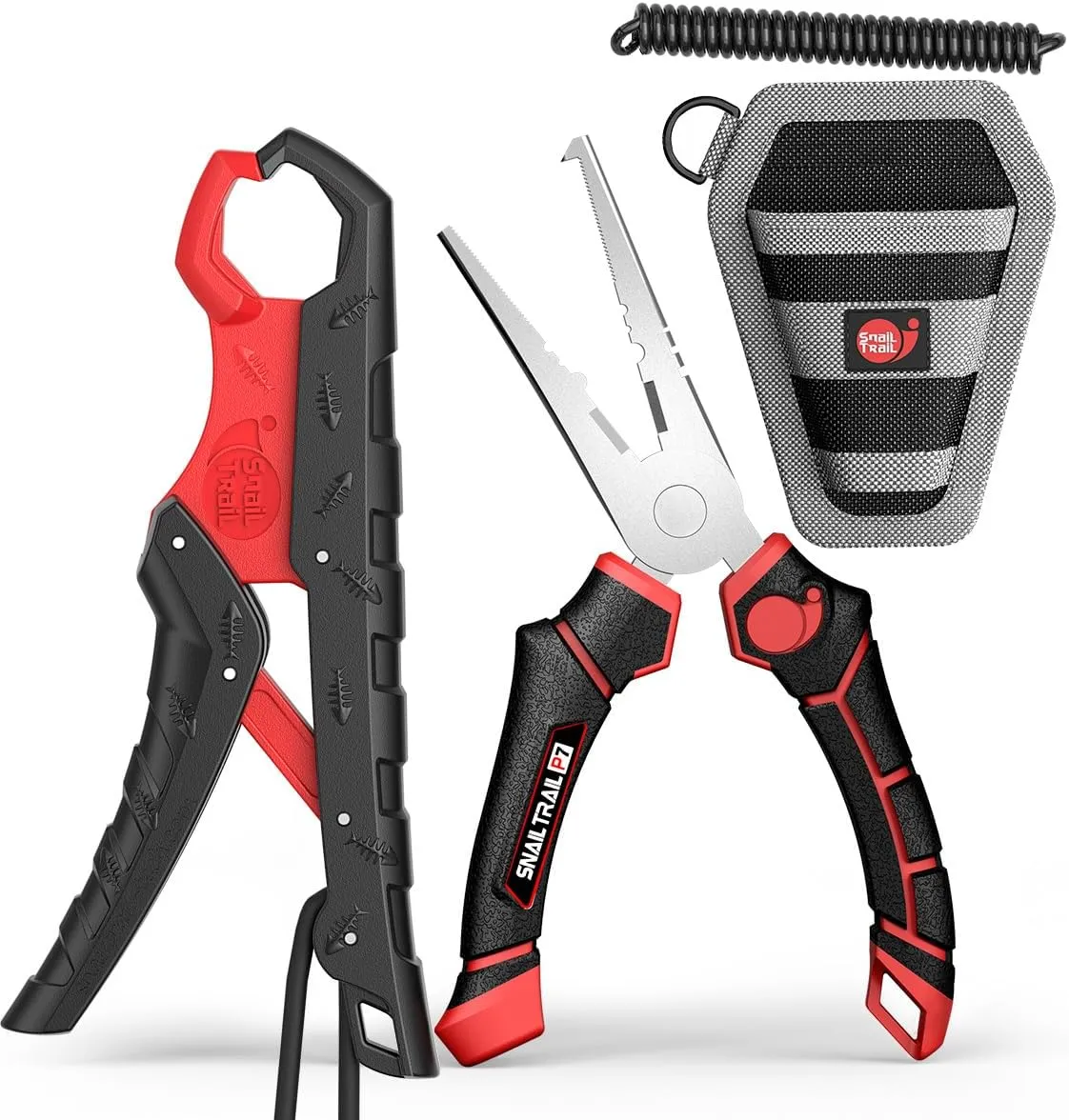 7.5" Floating Fish Gripper & 7" Fishing Pliers Kit, Fishing Grabber, Catfish Mouth Pliers, Caught Bass Holder, Saltwater Lip Grip Tool with Lanyard, Hook Remover with Sheath