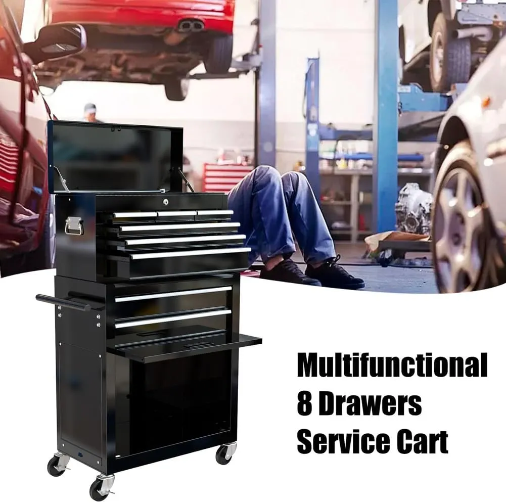 8 Drawer Rolling Tool Box,Tool Chest 43" Tall,Stack-on Tool Box,Portable Mobile Toolbox,Mechanic Tool Cart for Garage,Workshop,Home Crafts,Black