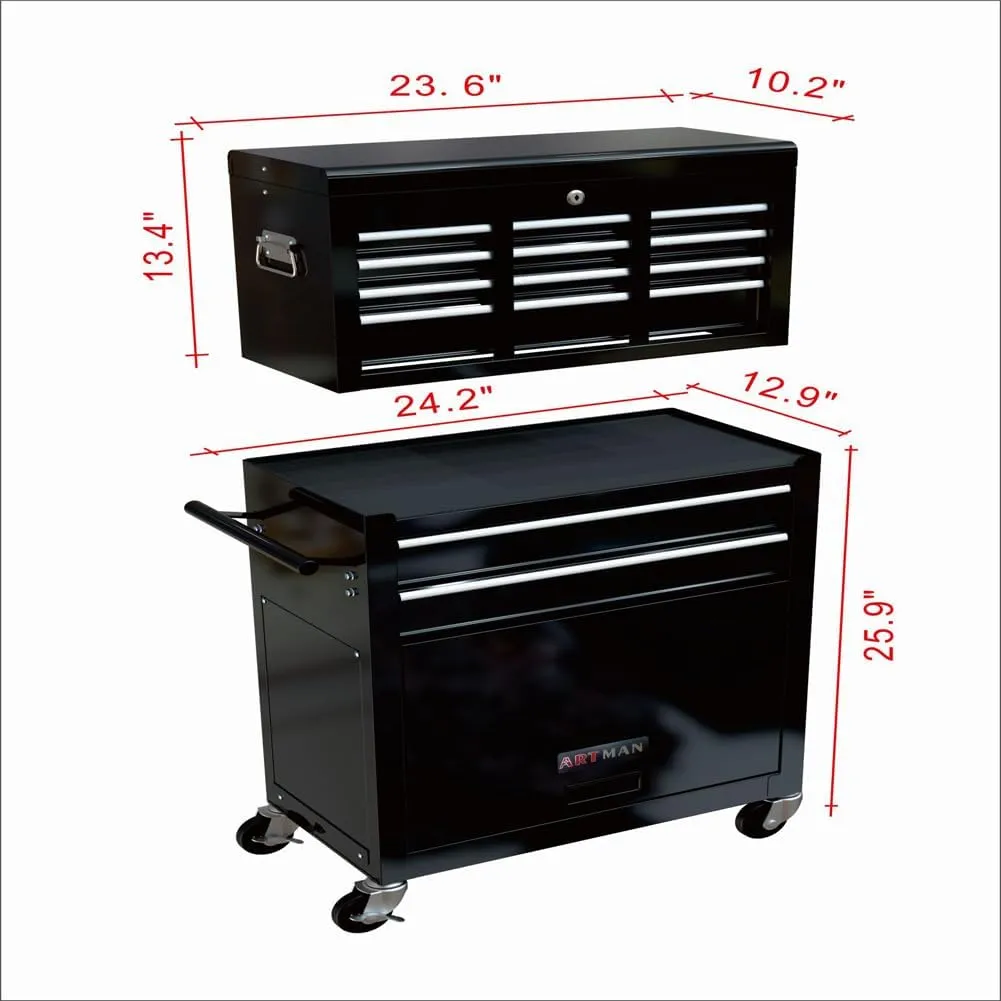 8 Drawer Rolling Tool Box,Tool Chest 43" Tall,Stack-on Tool Box,Portable Mobile Toolbox,Mechanic Tool Cart for Garage,Workshop,Home Crafts,Black