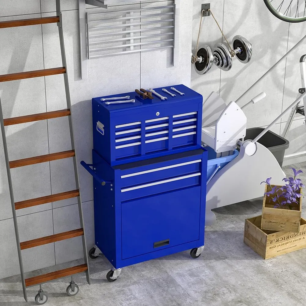 8 Drawers Rolling Tool Chest With Wheels,Large Rolling Tool Box,Top Chest Tool Box Combo,Stack-On Standing Tool Box for Garage,Mechanic Tool Cart Cabinet for Workshop Home Crafts (Blue 8 Drawers)