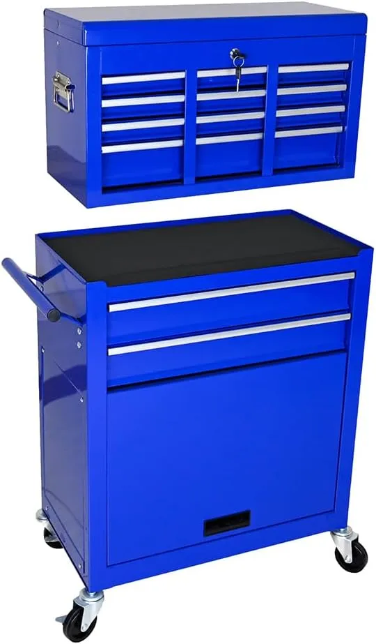 8 Drawers Rolling Tool Chest With Wheels,Large Rolling Tool Box,Top Chest Tool Box Combo,Stack-On Standing Tool Box for Garage,Mechanic Tool Cart Cabinet for Workshop Home Crafts (Blue 8 Drawers)