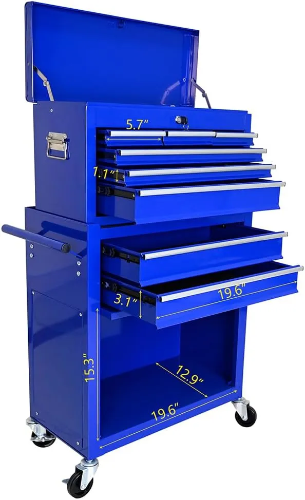 8 Drawers Rolling Tool Chest With Wheels,Large Rolling Tool Box,Top Chest Tool Box Combo,Stack-On Standing Tool Box for Garage,Mechanic Tool Cart Cabinet for Workshop Home Crafts (Blue 8 Drawers)
