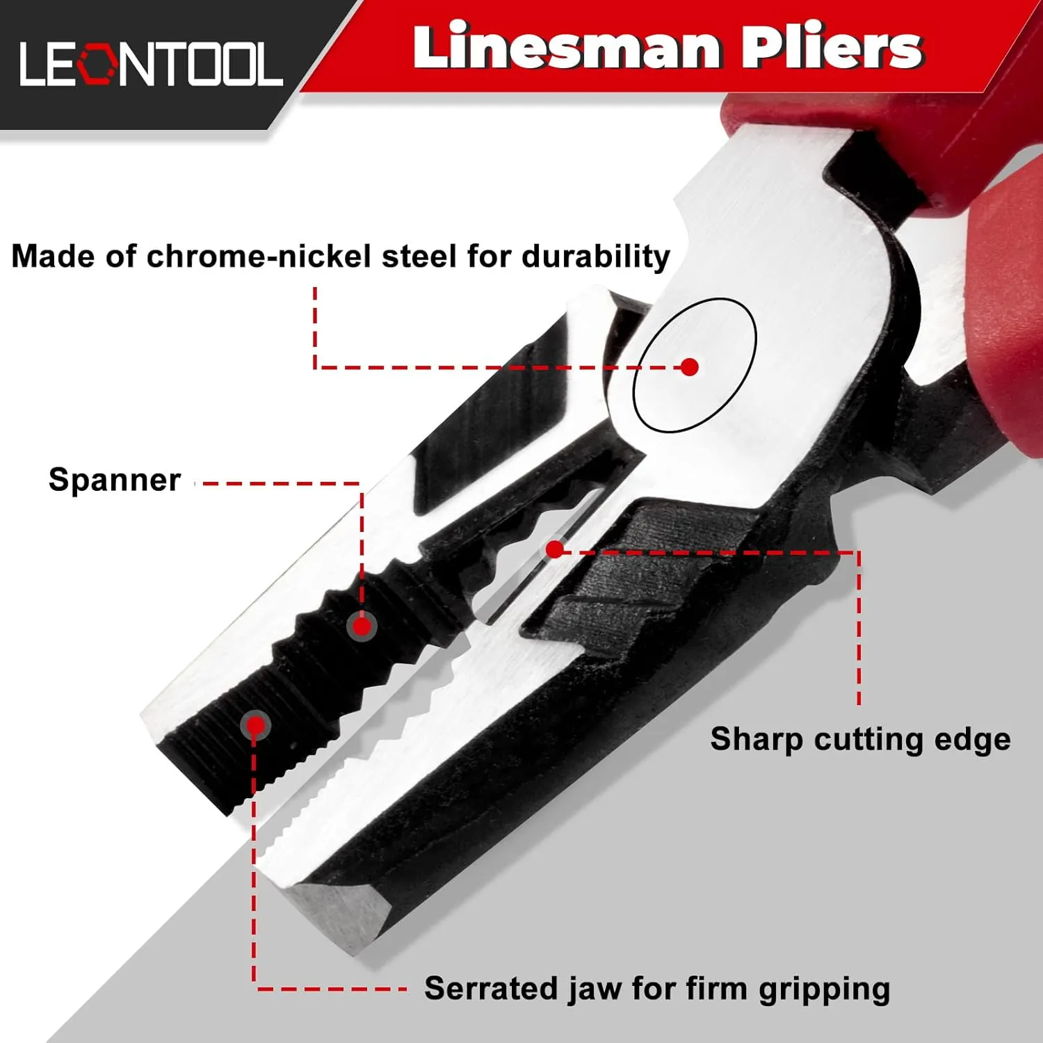 8-Inch High Leverage Combination Pliers Serrated Jaw Side Cutters Heavy Duty Chrome Nickel Steel Linesman Pliers Multi-Component 35% Less Effort Professional Hand Tool