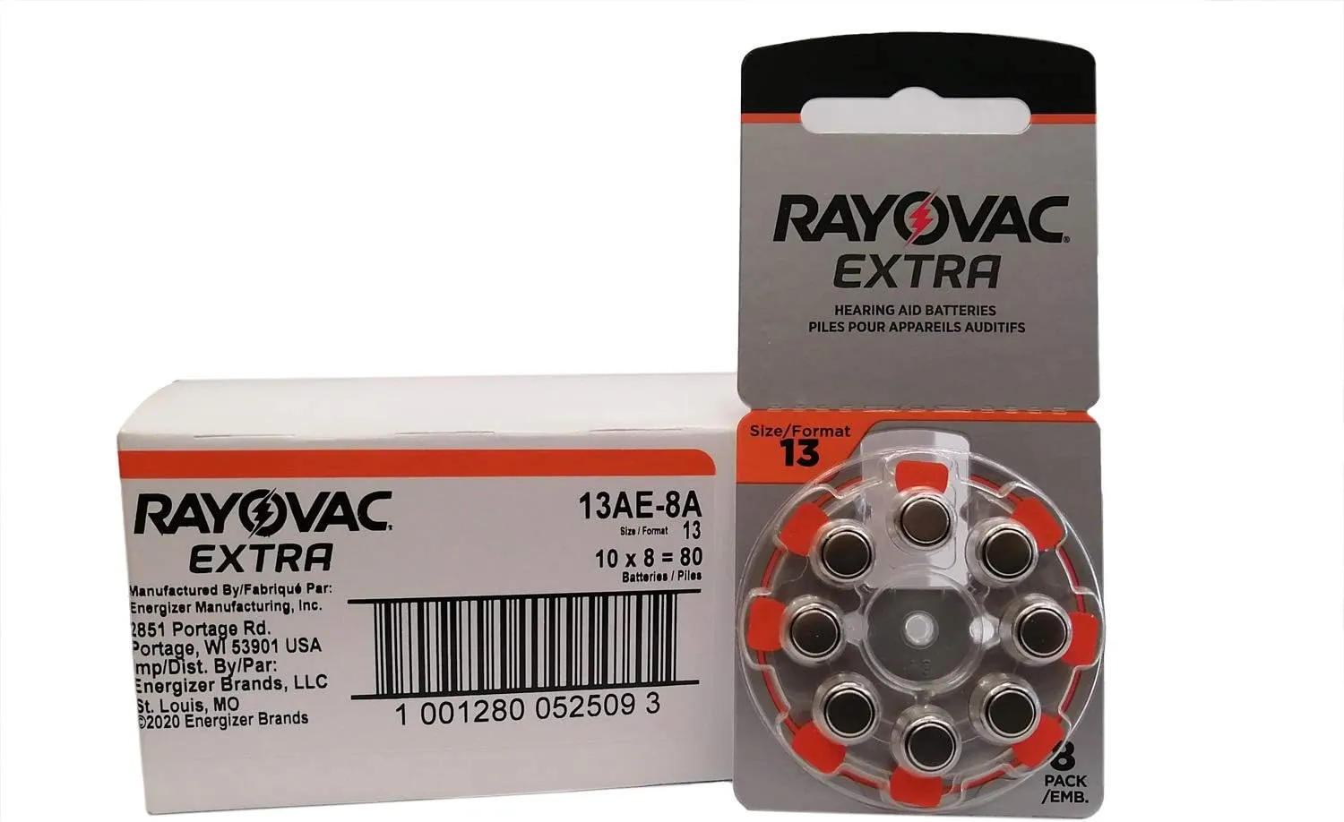 80 Rayovac Extra Mercury Free Hearing Aid Batteries Size 13 (80 BATTERIES)