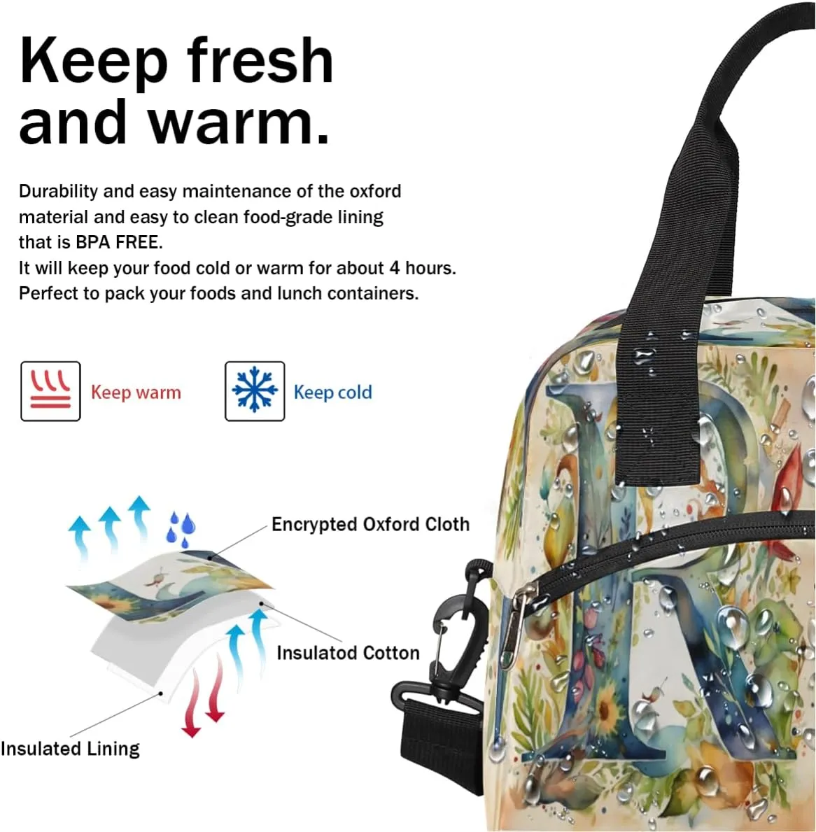 Abstraction Design Theme Insulated Lunch Bag Women Reusable Lunch Tote for Adult Men Adjustable Shoulder Strap Cooler Durable Lunch Box for Picnic Office Work Travel