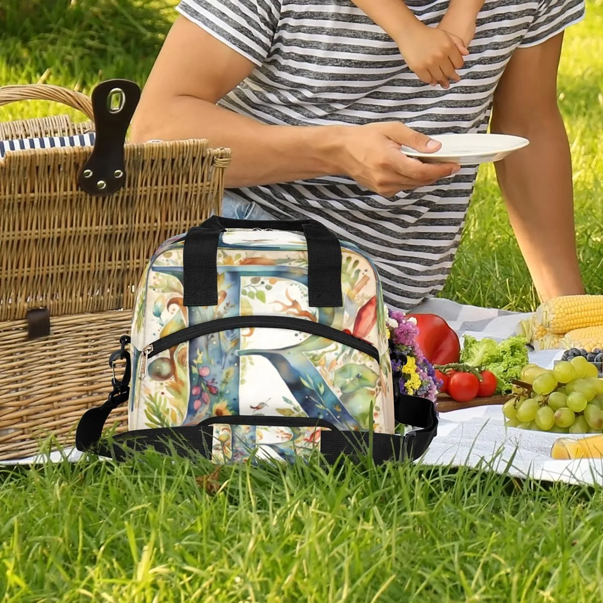 Abstraction Design Theme Insulated Lunch Bag Women Reusable Lunch Tote for Adult Men Adjustable Shoulder Strap Cooler Durable Lunch Box for Picnic Office Work Travel