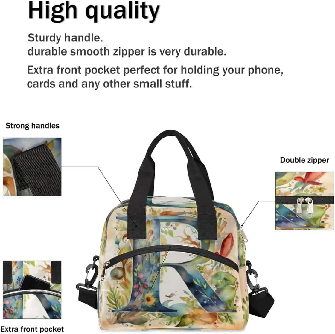 Abstraction Design Theme Insulated Lunch Bag Women Reusable Lunch Tote for Adult Men Adjustable Shoulder Strap Cooler Durable Lunch Box for Picnic Office Work Travel