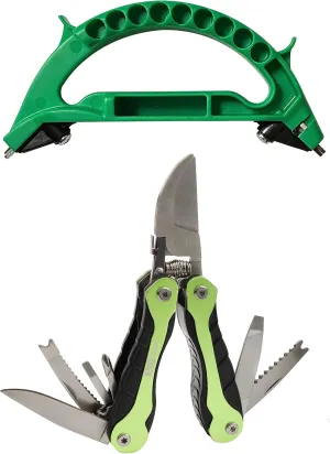 AccuSharp All-in-One Sharpener & Pruning Shears Multitool Bundle - All Purpose Sharpener for Knives, Garden Tools, and Scissors - 10-in-1 Multipurpose Garden Clippers with Screwdriver, Saw, Knife, Rul