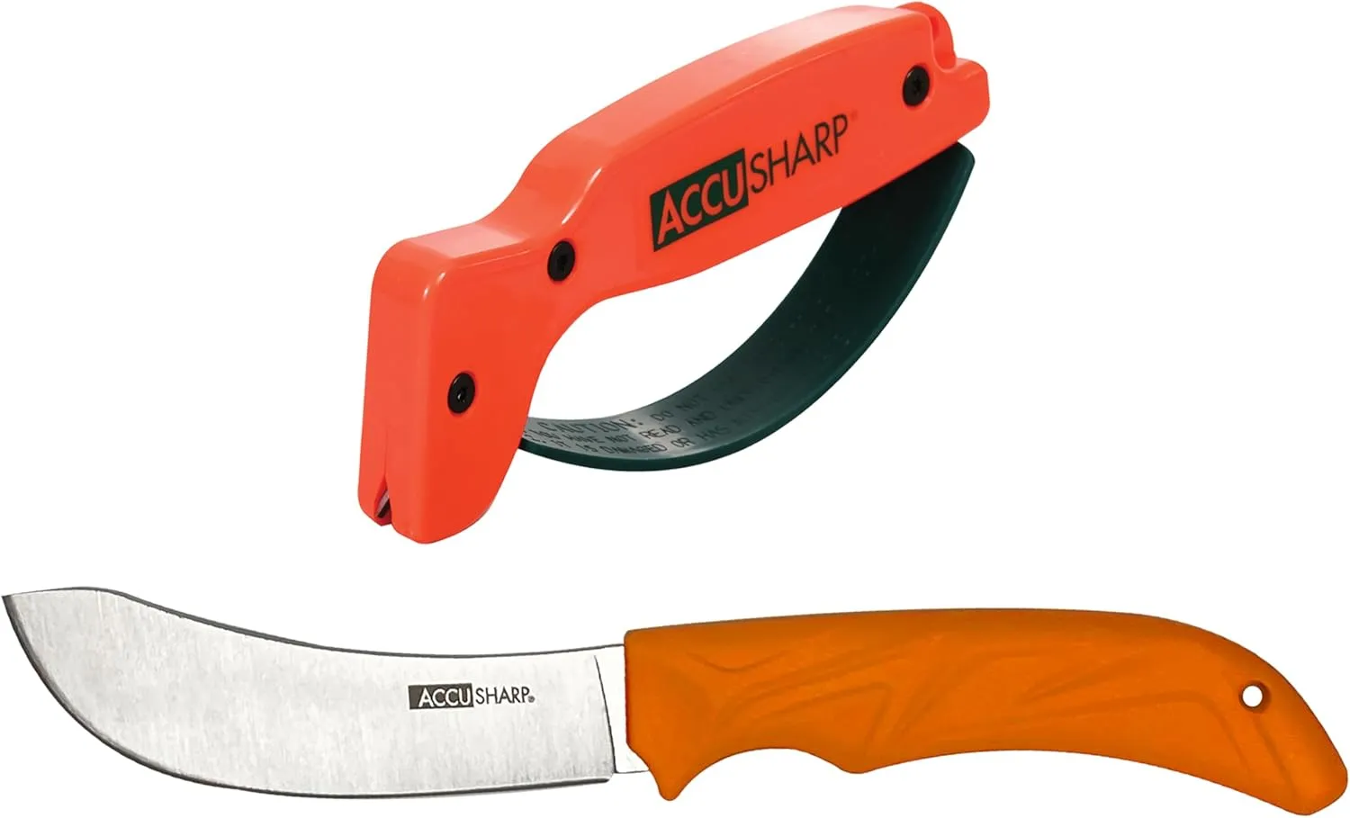 ACCUSHARP Blaze Orange Knife Sharpener & Butcher Knife for Game Processing Bundle, Ergonomic Handle, Easy to Use, Restores Straight & Serrated Knives, Stainless Steel Blade with Sheath