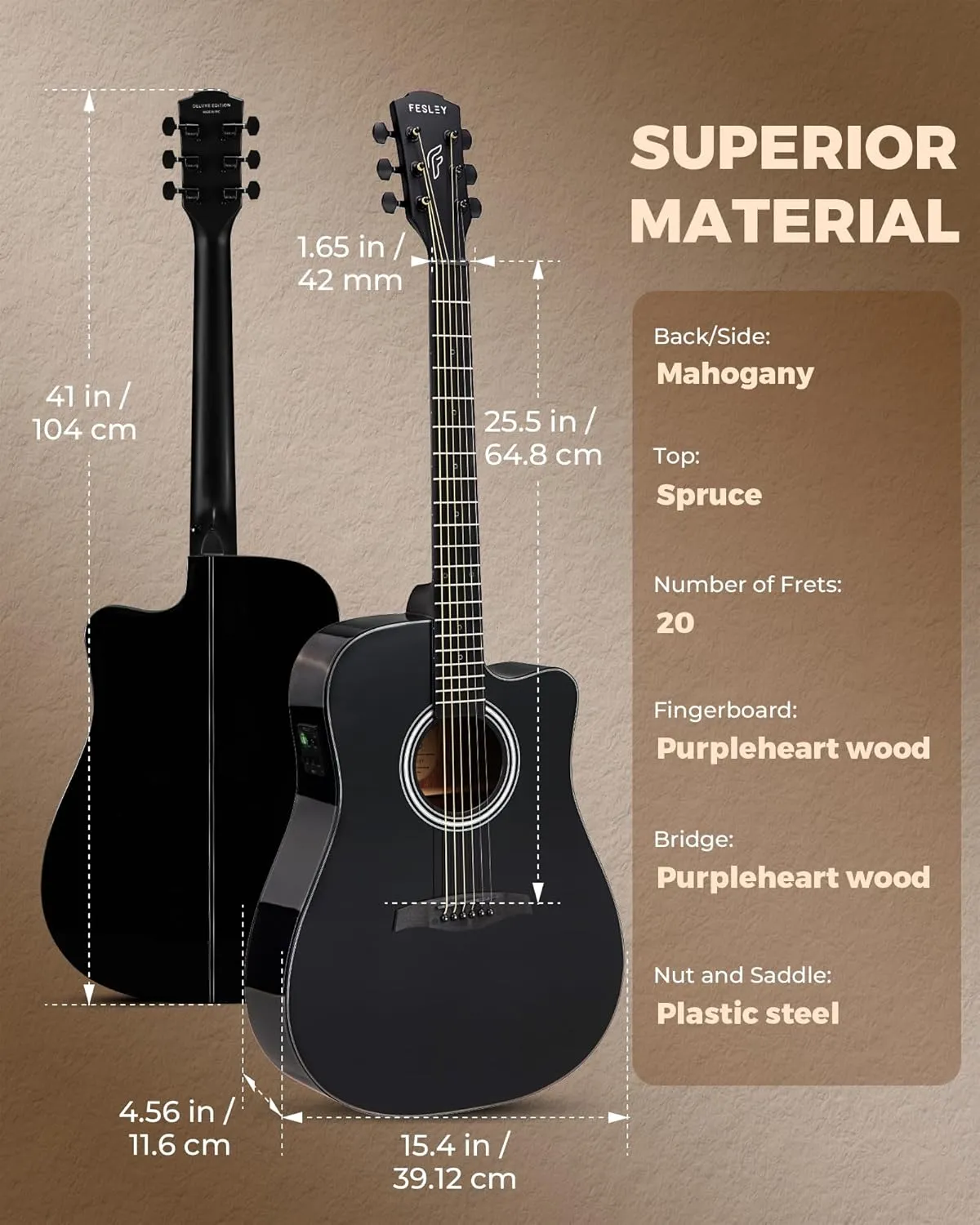 Acoustic Electric Guitar Kit, 41 Inch Full Size 6 String Cutaway Acoustic Guitar for Beginner Adults, Guitarra Electroacústica with Steel String, Built-in EQ, Gig Bag, Capo, Strap, Picks