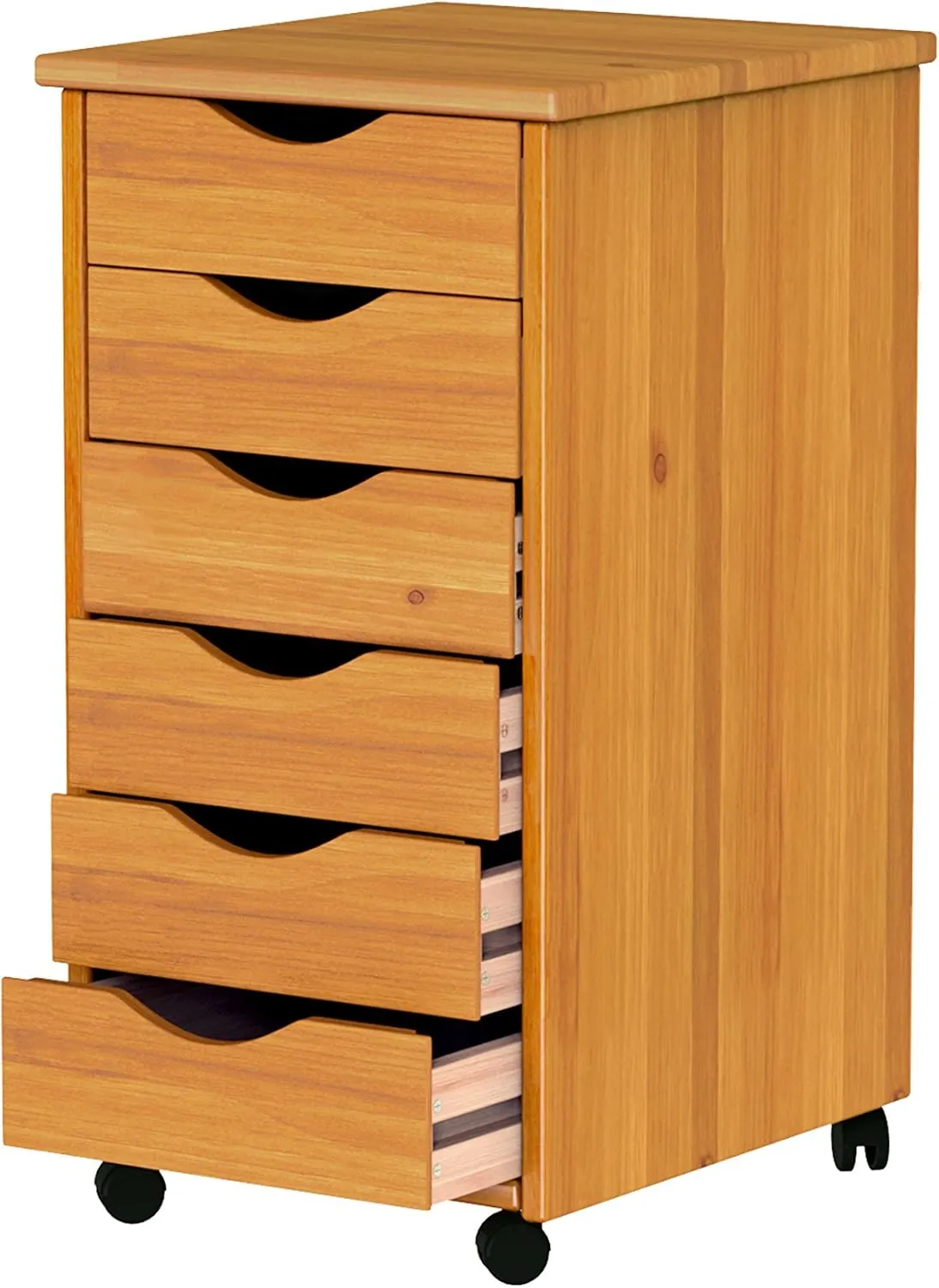 Adeptus Original Roll Cart, Solid Wood, 6 Drawer Narrow Drawers Roll Carts, Medium Pine