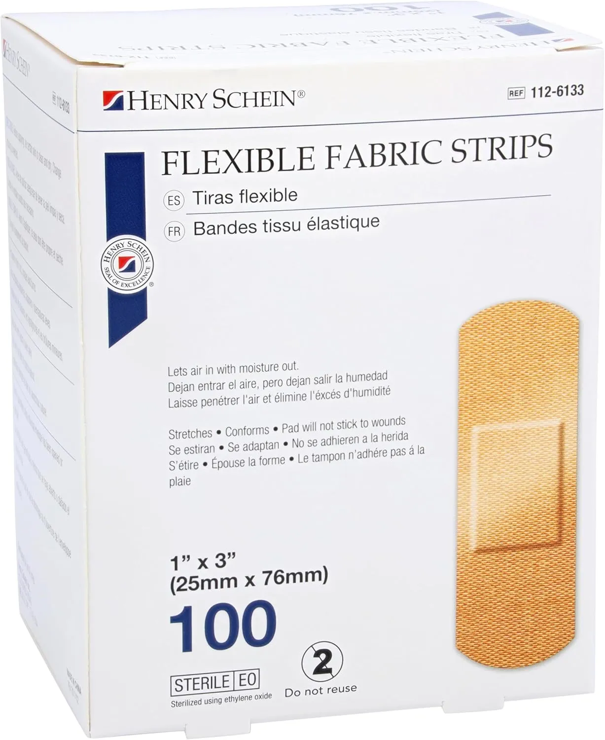 Adhesive Fabric Bandage Strips, 1" x 3", Sterile, Box of 400