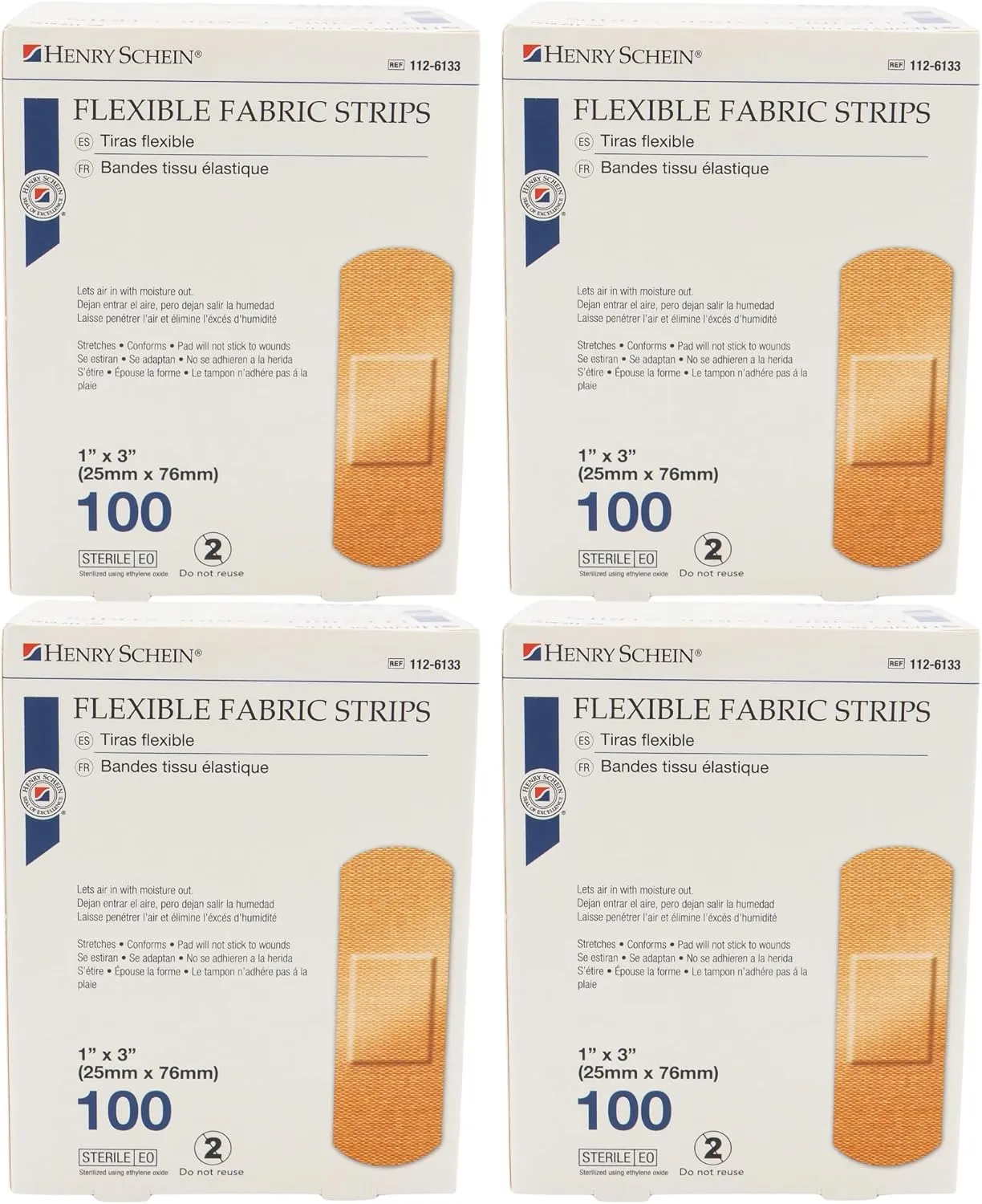 Adhesive Fabric Bandage Strips, 1" x 3", Sterile, Box of 400
