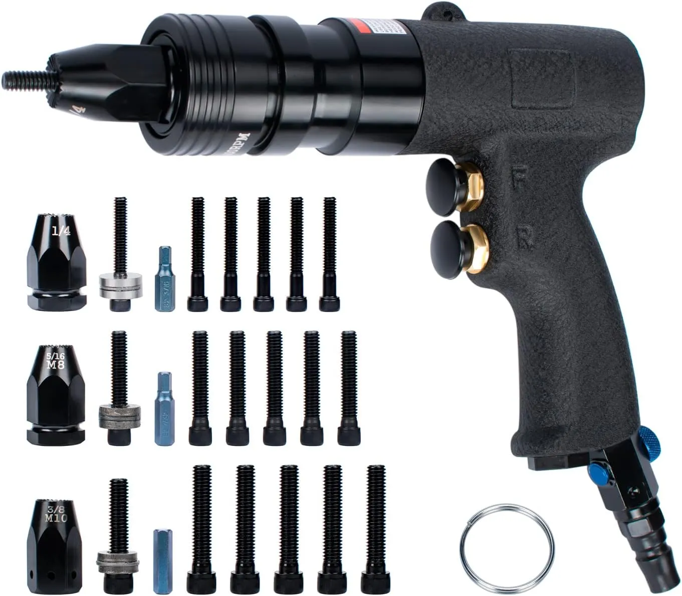 Air Rivet Nut Tool Kit, Pneumatic Rivnut Gun with 1/4'', 5/16'' & 3/8'' Mandrels