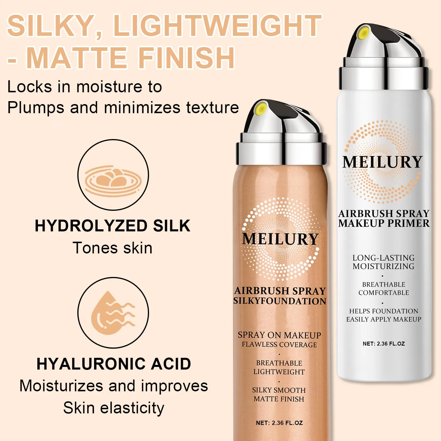 AirBrush Foundation Spray Set, Spray Foundation Makeup and Hydrating Face Air Primer Kit, Longwear Waterproof Liquid Matte Foundation Mist for Flawless Look (01 Natural)