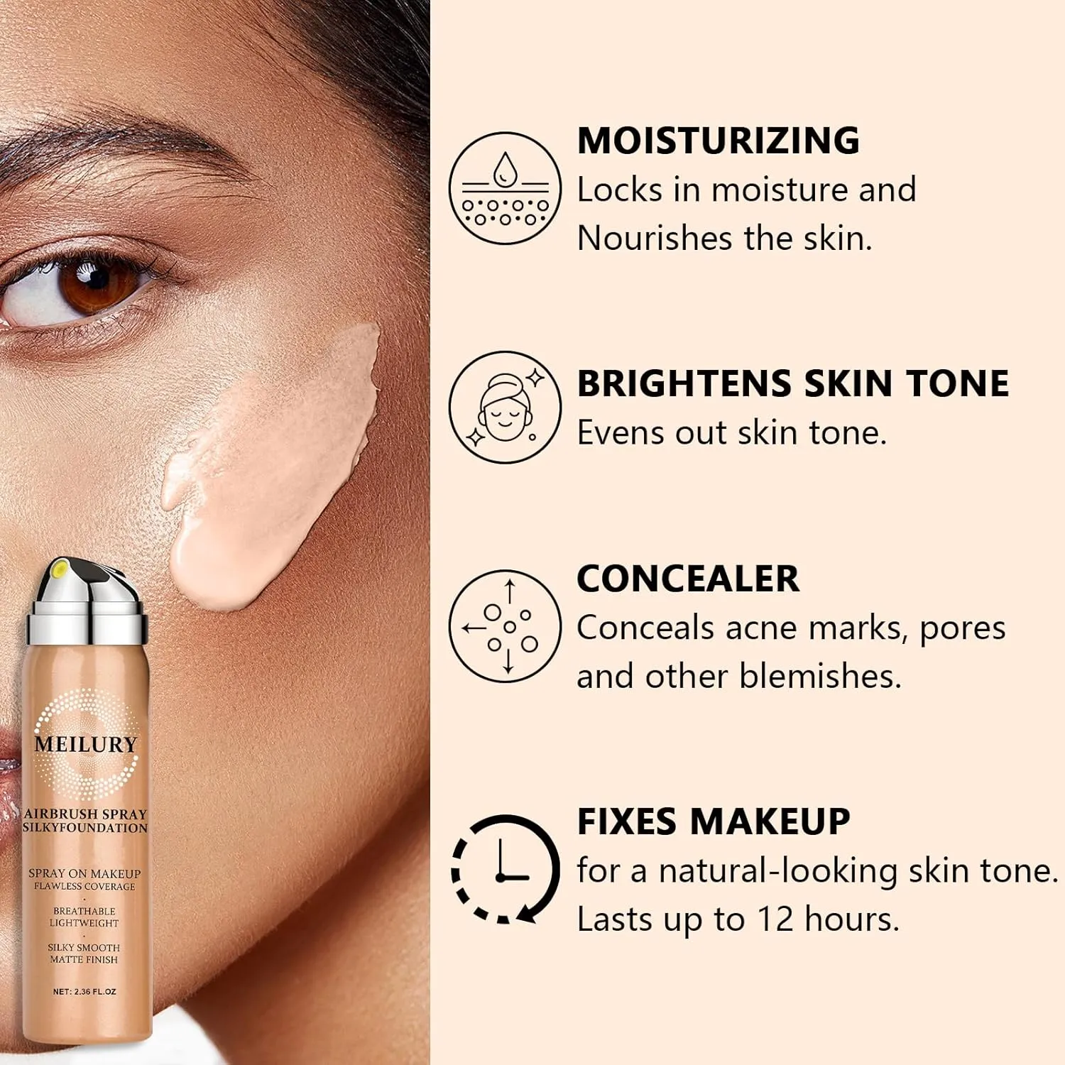 AirBrush Foundation Spray Set, Spray Foundation Makeup and Hydrating Face Air Primer Kit, Longwear Waterproof Liquid Matte Foundation Mist for Flawless Look (01 Natural)