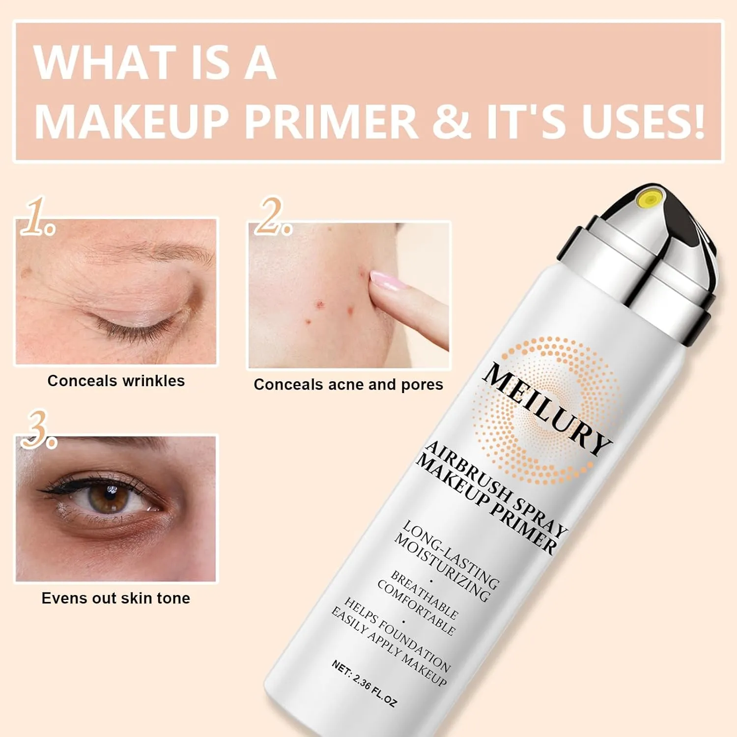 AirBrush Foundation Spray Set, Spray Foundation Makeup and Hydrating Face Air Primer Kit, Longwear Waterproof Liquid Matte Foundation Mist for Flawless Look (01 Natural)