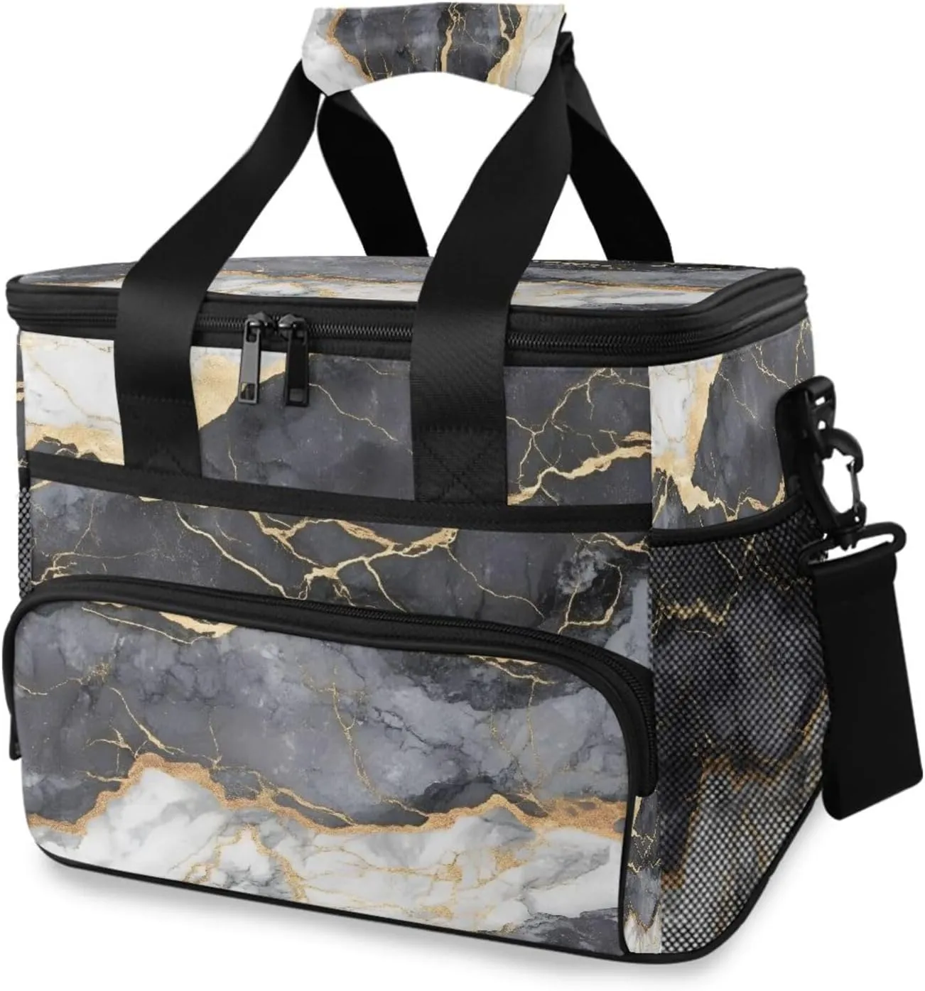 ALAZA Modern Gold Veins Gray Gradient Cooler Lunch Bag Insulated Lunch Box Large Reusable Lunchbox Leakproof Freezable Cooler Bag for Men Women Work Picnic Travel