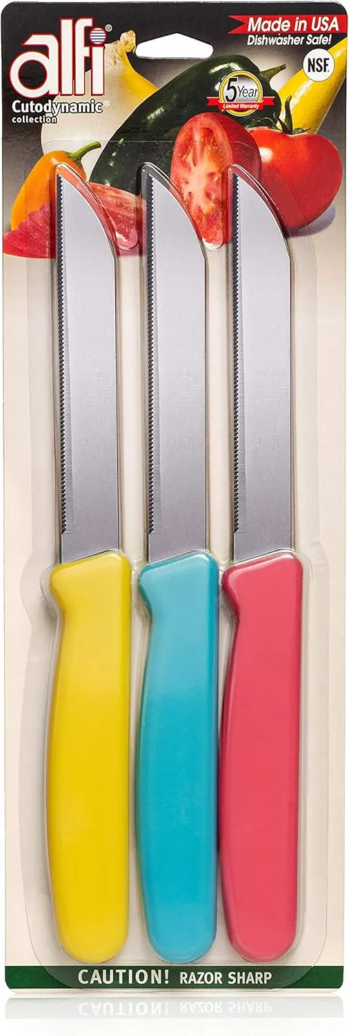 Alfi All-Purpose Knives Aerospace Precision Pointed Tip - Home And Kitchen Supplies - Serrated Steak Knives Set | Made in USA (Pastel Multi-Color)