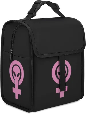 Alien Feminist Symbol Fashion Insulated Cooler Bag Portable Waterproof Lunch Box Adjustable Handbag Meal Tote with Handle