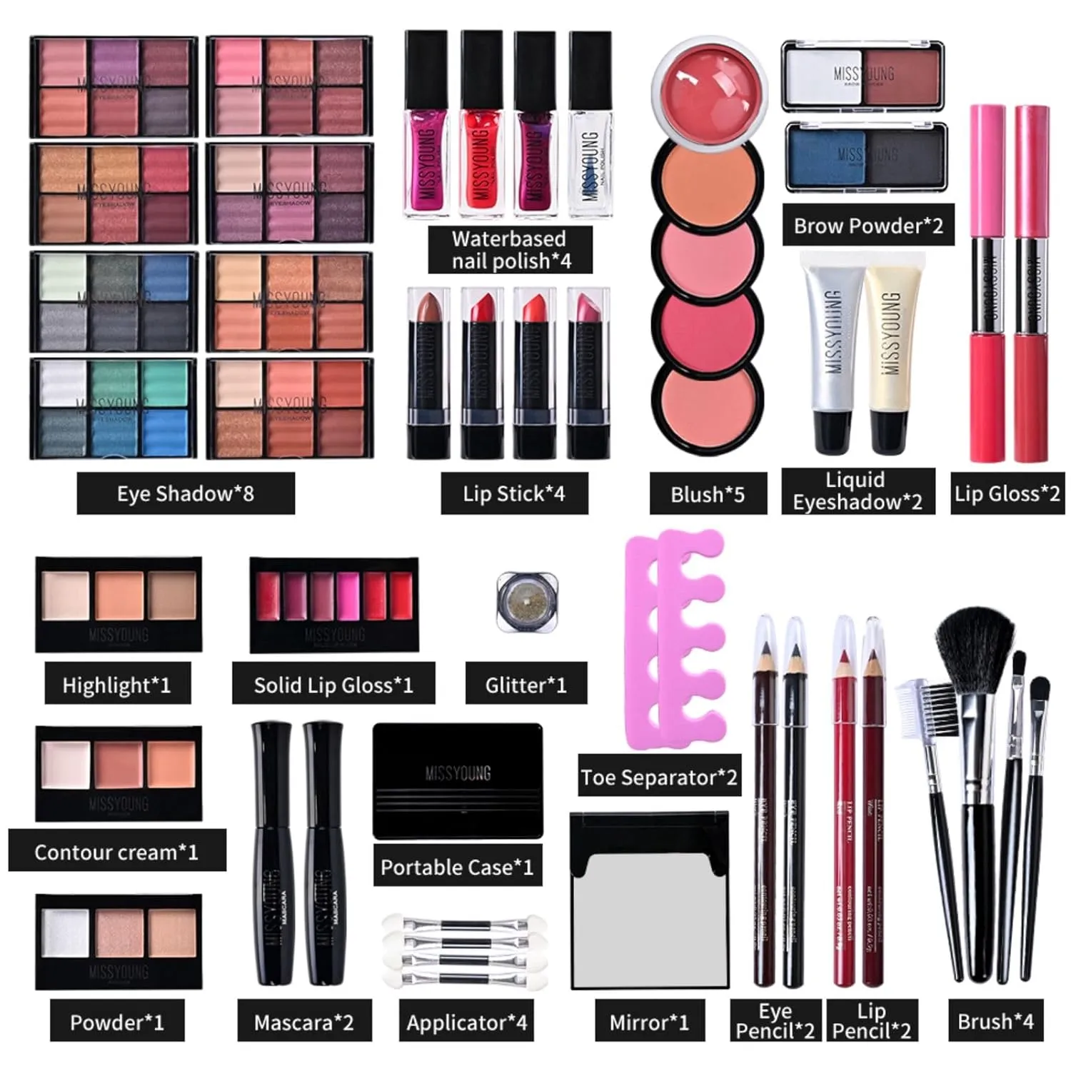 All-in-one Holiday Make up Gift Set | Makeup Kit for Women Full Kit Essential Starter Bundle Include Eyeshadow Palette Lipstick Blush Foundation Concealer Face Powder Mascara Lipgloss Brush