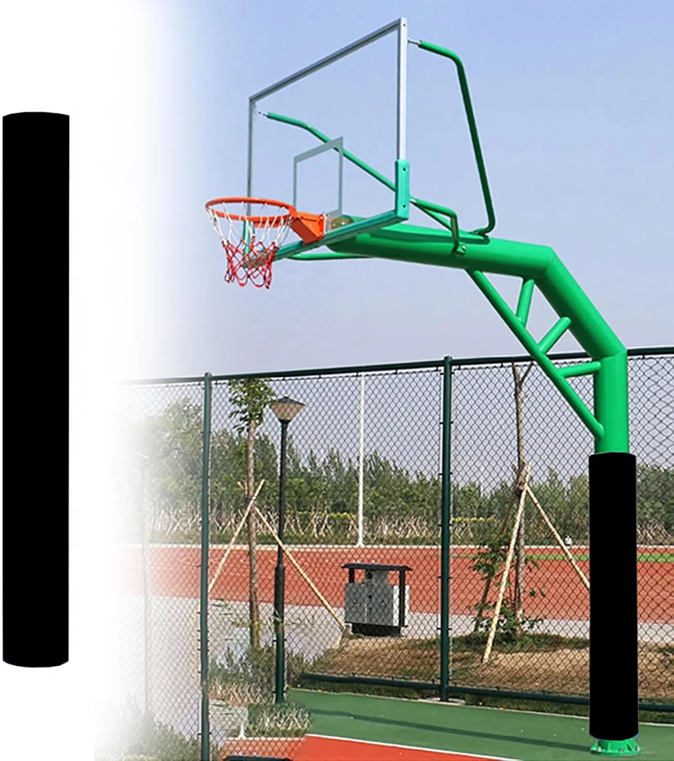 All-Weather Safety Pole Pad Round for Awning/ Patio Sunshade, Indoor/ Outdoor Basketball Pole Protector Fit Round Column/ Post/ Pillar, Basement Post Padding Weatherproof(Black,Dia 165mm (6 1/2in))