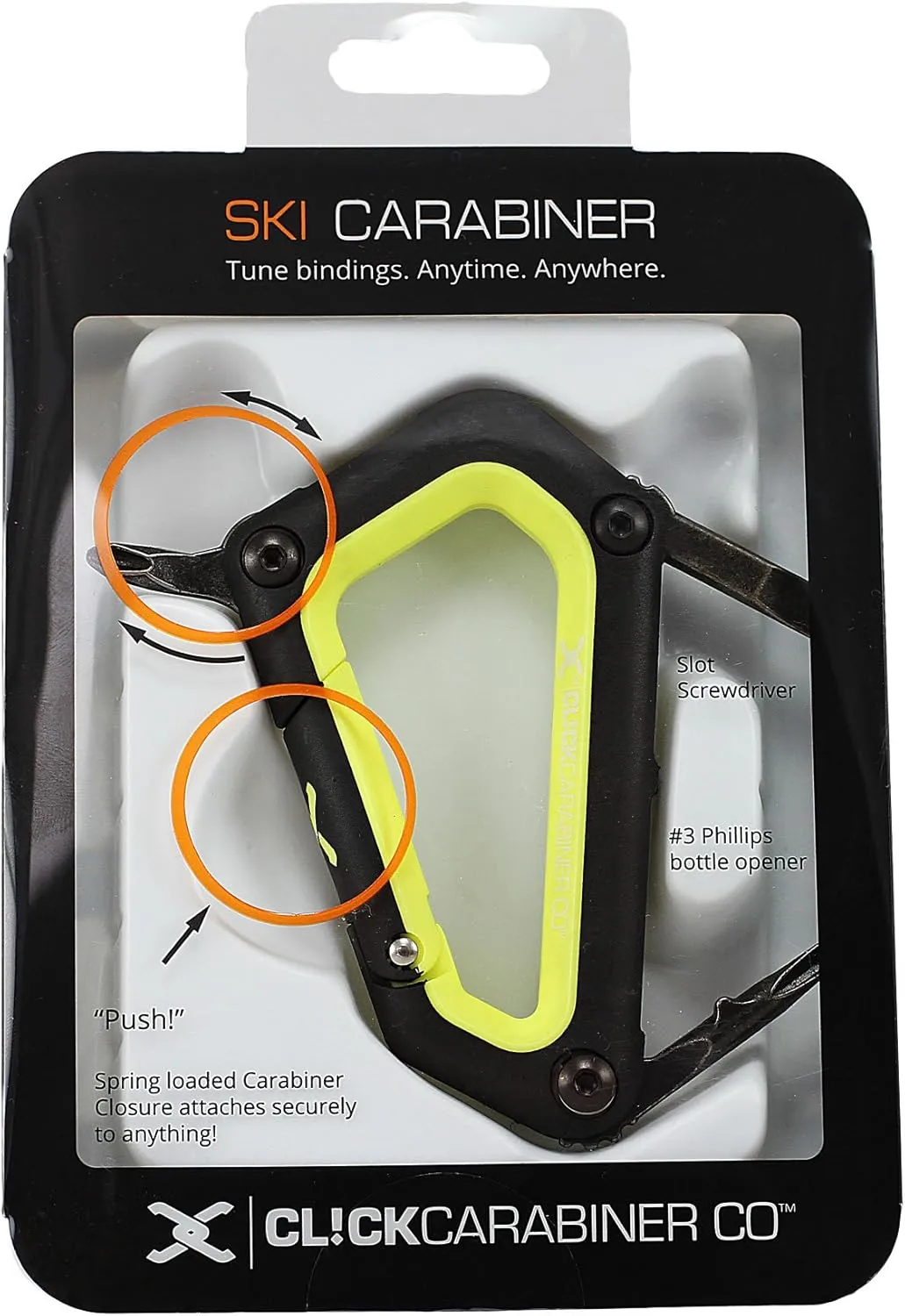 Alpine Ski Carabiner Tool (Neon Yellow)