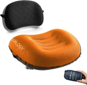 ALUFT2.0(Orange) Inflatable Pillow for Camping, Deluxe Camping Pillows for Backpacking, Backpacking Pillows Ultralight, Inflatable Travel Pillow, Blow Up Pillows, Pad Attachment Strap for Camp Mat
