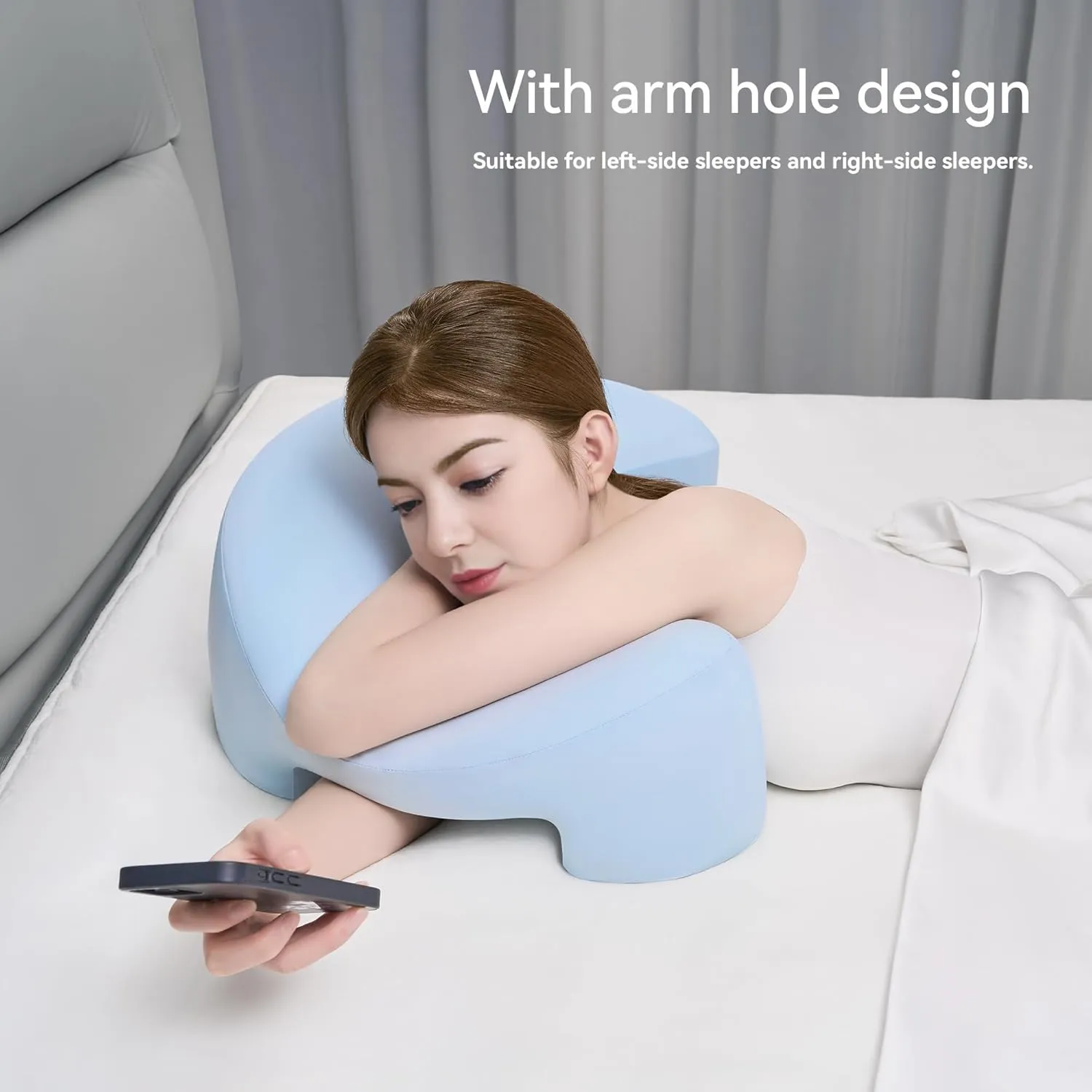 AM AEROMAX Side Sleeping Pillow with Arm Holes - Ergonomic Memory Foam Pillow for Cervical, Neck, Shoulder & Rotator Cuff Pain Relief - Ideal for Side Sleepers.(Blue)