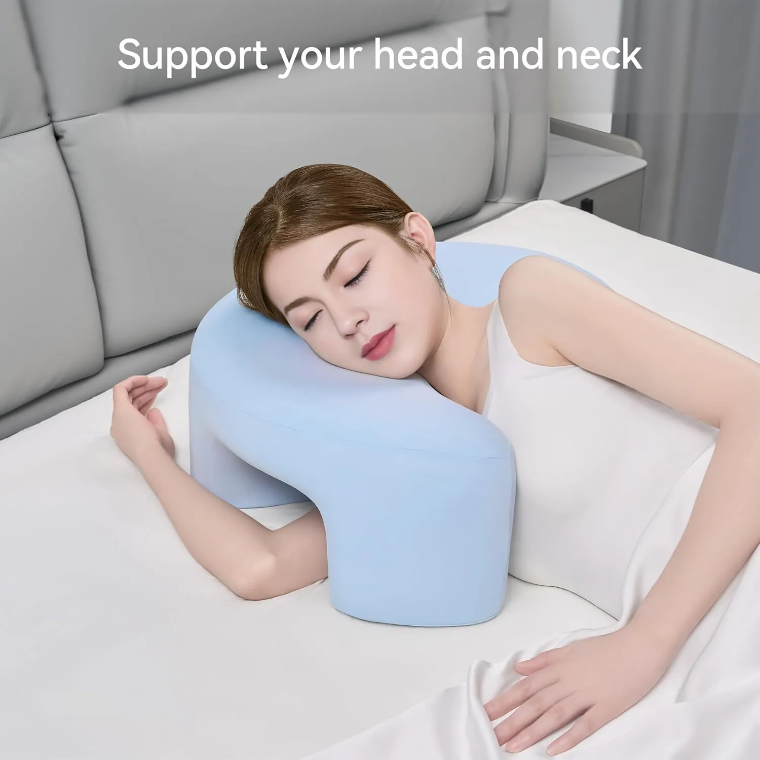 AM AEROMAX Side Sleeping Pillow with Arm Holes - Ergonomic Memory Foam Pillow for Cervical, Neck, Shoulder & Rotator Cuff Pain Relief - Ideal for Side Sleepers.(Blue)
