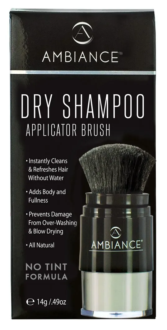 Ambiance Natural Dry Shampoo Powder & Brush - No Tint - Non Aerosol Travel Size Shampoo - Non Toxic, Benzene Free - Volumizing, Refreshes Oily Hair & Covers Roots Between Colorings