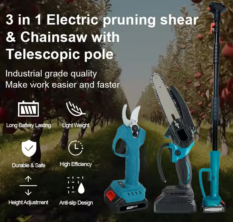 & Electric Shear 3-in-1 Batteries Pole Clear communication 2 Chainsaw Excellent customer service Cordless & Telescopic Pruning Portable with
