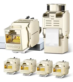 AMPCOM STP Self-Locking Zinc-Alloy CAT8 RJ45 Keystone Jack with Zip Tie Free Design, High Speed 40Gbps Tool-Free Network Connector 6-Pack